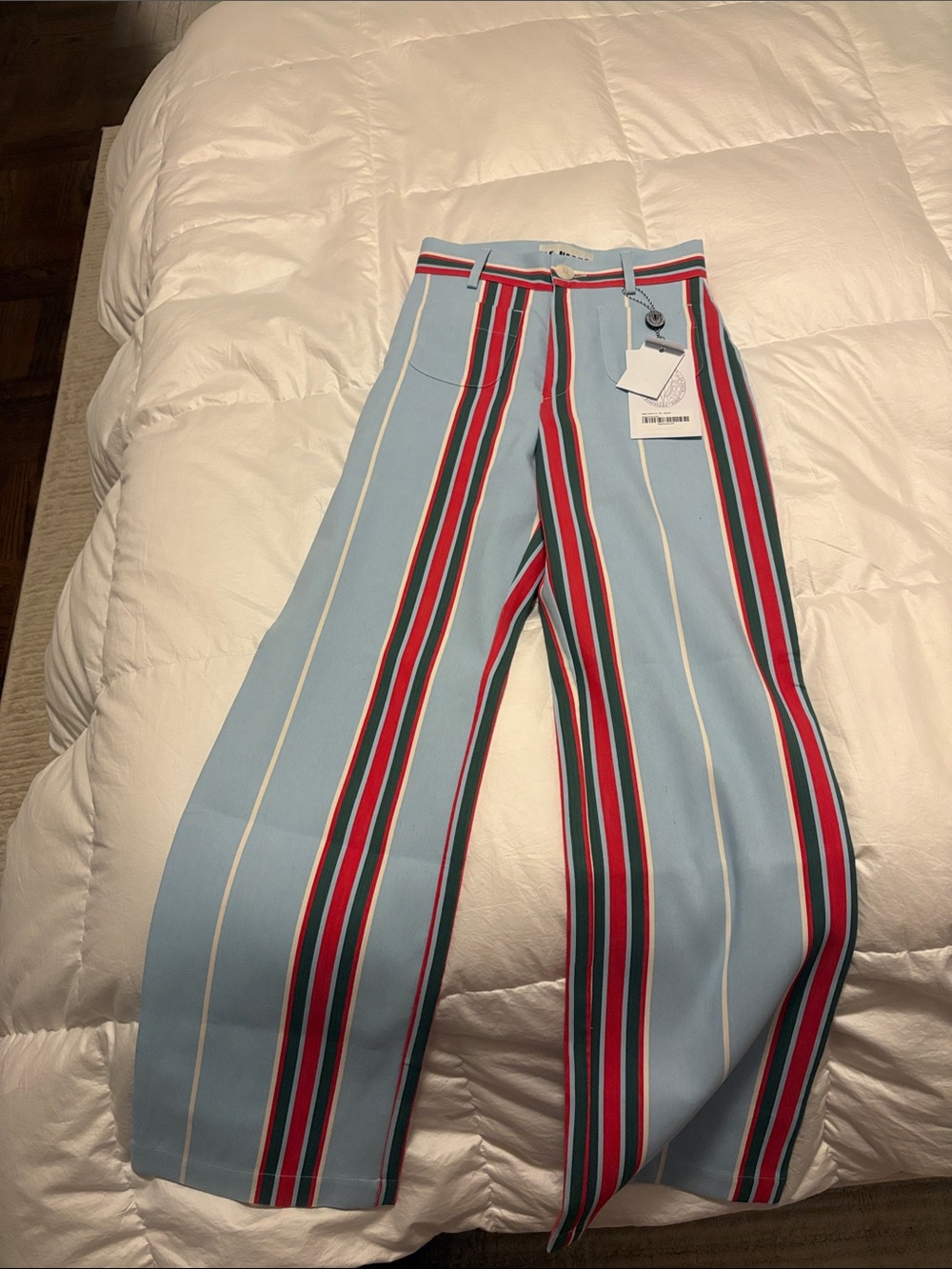 Striped Straight-Leg Pants in Light Blue